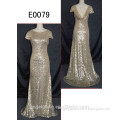 2015 fashion gold sequin fabric short sleeves evening dresses/gowns E0079